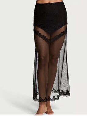 Victoria's Secret Black Sheer Lace Maxi Skirt Cover-Up